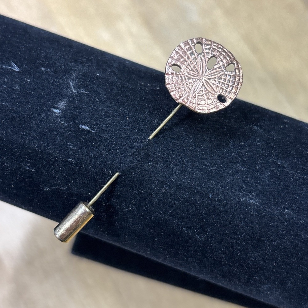 Vintage Copper Floral Lapel Stick Pin Cutout Spiderweb Design Gold Tone